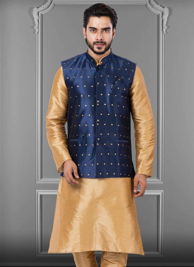 Mulberry Butti Dark Blue Festival Wear Embroidery Work Readymade Men's Waistcoat